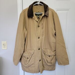 Eddie Bauer Canvas Flannel Lined Barn Coat Chore Jacket Tan Size Mens Large